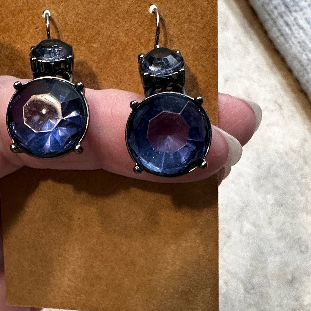 Dark Blue rhinestone Drop pierced Earrings - Picture 2 of 5